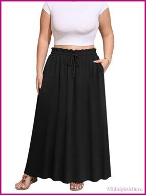 Plus Size Maxi Skirt High Waisted Boho Flowy Long Skirt with Pockets